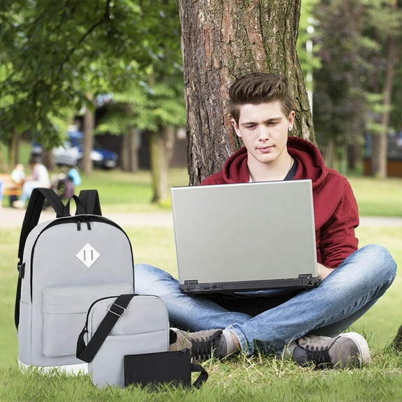 Sbnonk Fashionable and Backpack Campus Version College Style Casual Backpack 3-piece Set Backpacks Gray