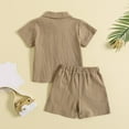 thumbnail image 4 of Toddler Baby Boys 2PCS Clothes Solid Color Cotton Linen Button Down Shirt Top And Shorts Summer Outdoor Casual Suit, 4 of 4