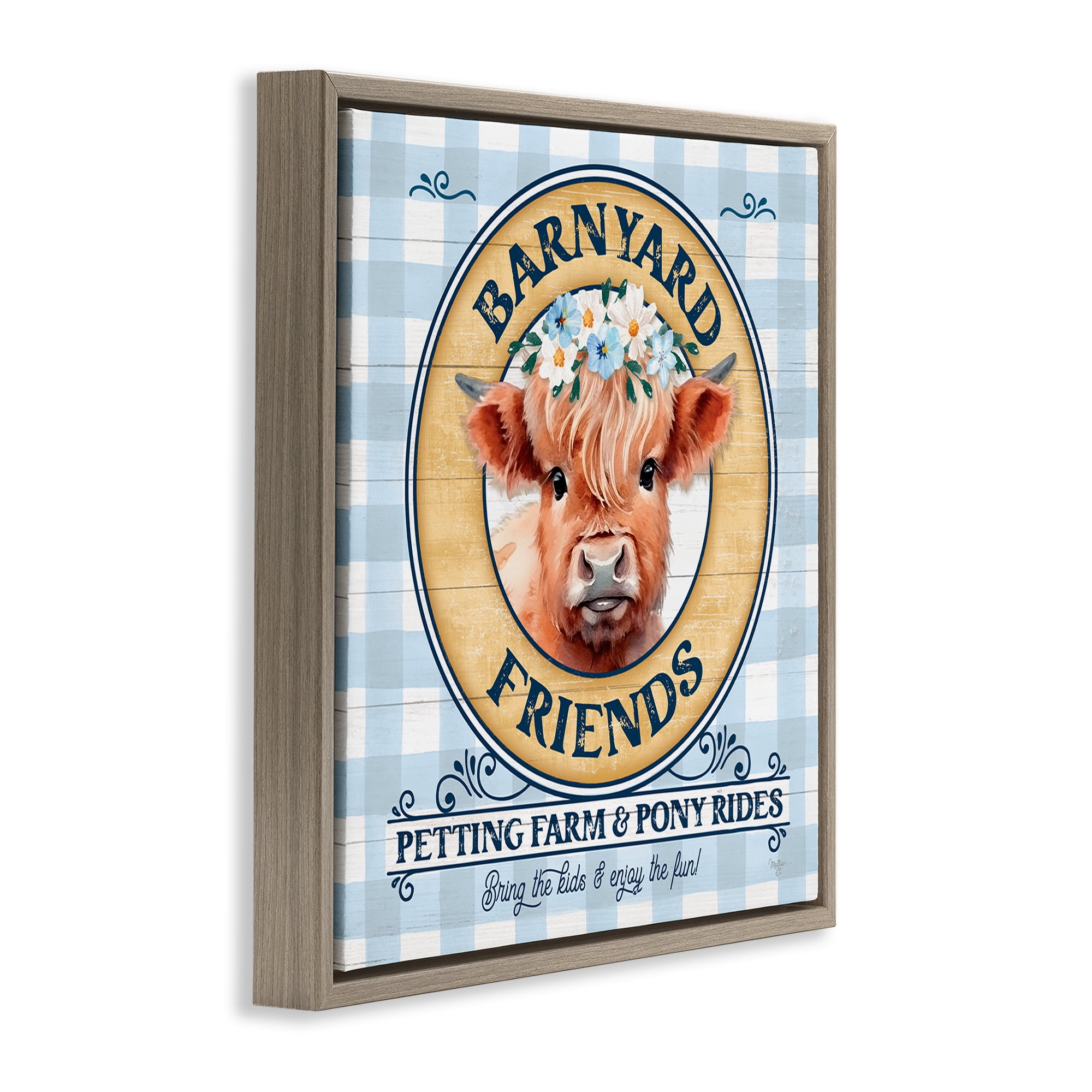 Stupell Industries Barnyard Friends Plaid Animals & Insects Painting Brown Floater Framed Canvas Art Print Wall Art, 18 x 18
