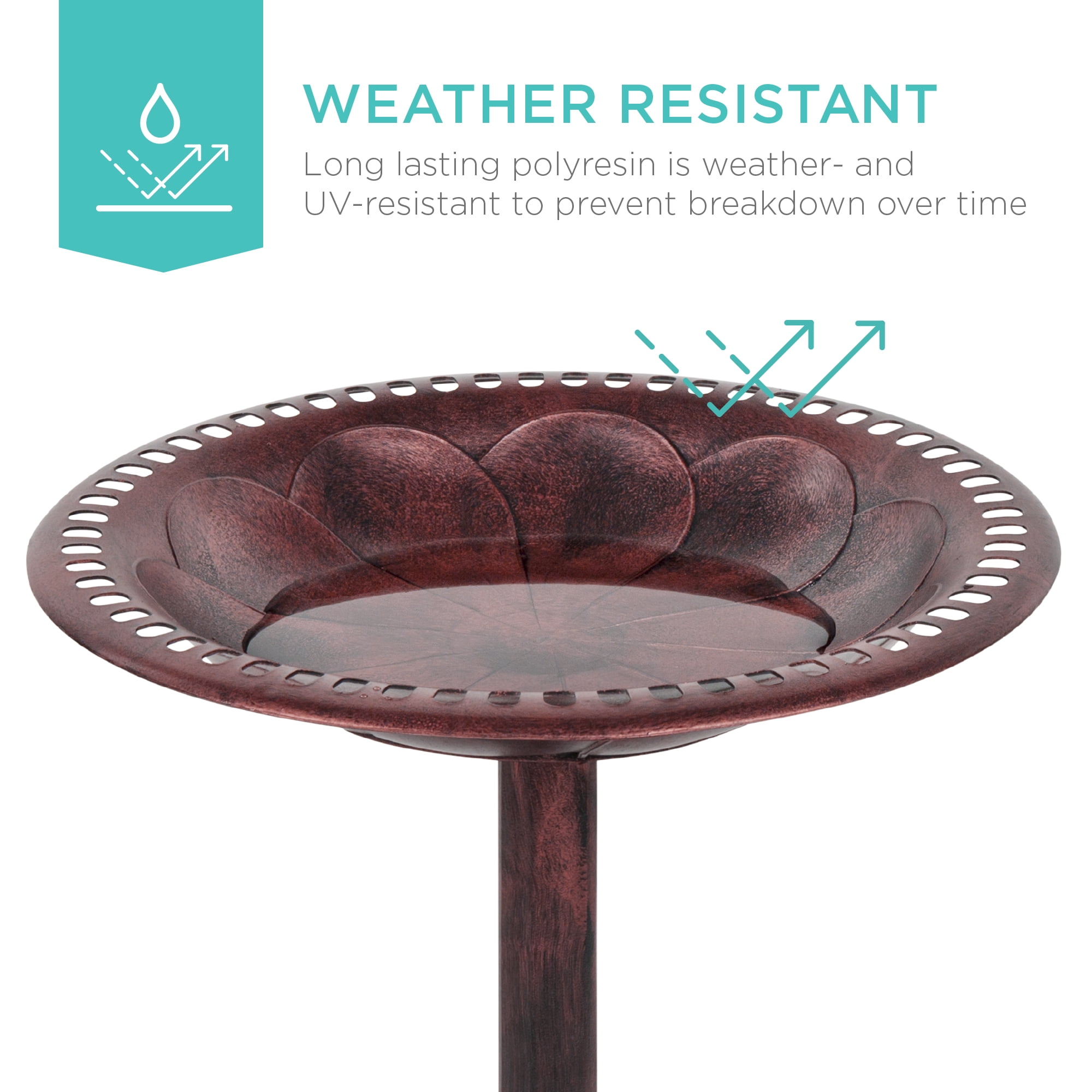 Best Choice Products Outdoor Rustic Pedestal Bird Bath Accent for Garden, Yard w/ Fleur-de-Lis Accents - Cherry Red