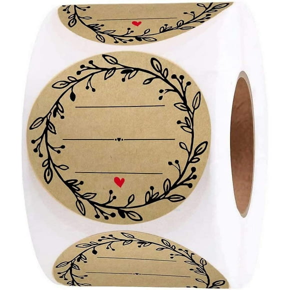 2 inch crown design with 3 lines for writing (500 labels per roll) Natural brown kraft stickers for canning label jar