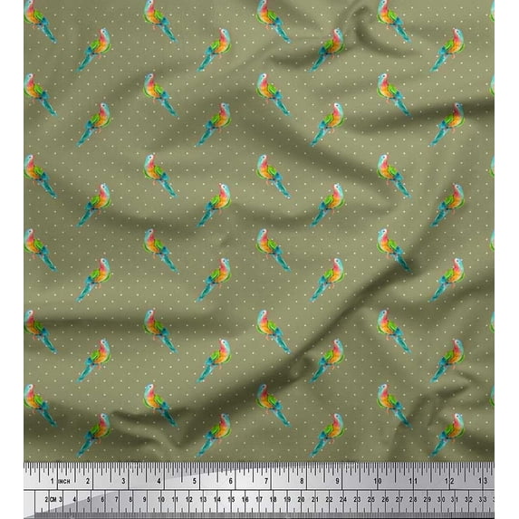 Soimoi Rayon Fabric Dot & Parrot Bird Print Fabric by The Yard 42 Inch Wide