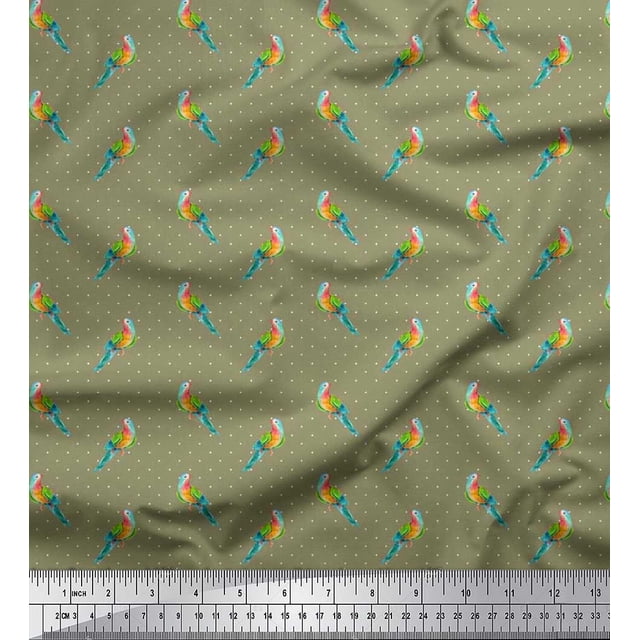 Soimoi Moss Georgette Fabric Dot & Parrot Bird Print Fabric by The Yard 42 Inch Wide