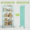thumbnail image 3 of Folding Shelf on Wheels 5-Tier, Freestanding Metal Wire Storage Rack for Pantry Kitchen Garage, No Assembly Rolling Shelves Unit (Green-2Pack), 3 of 9