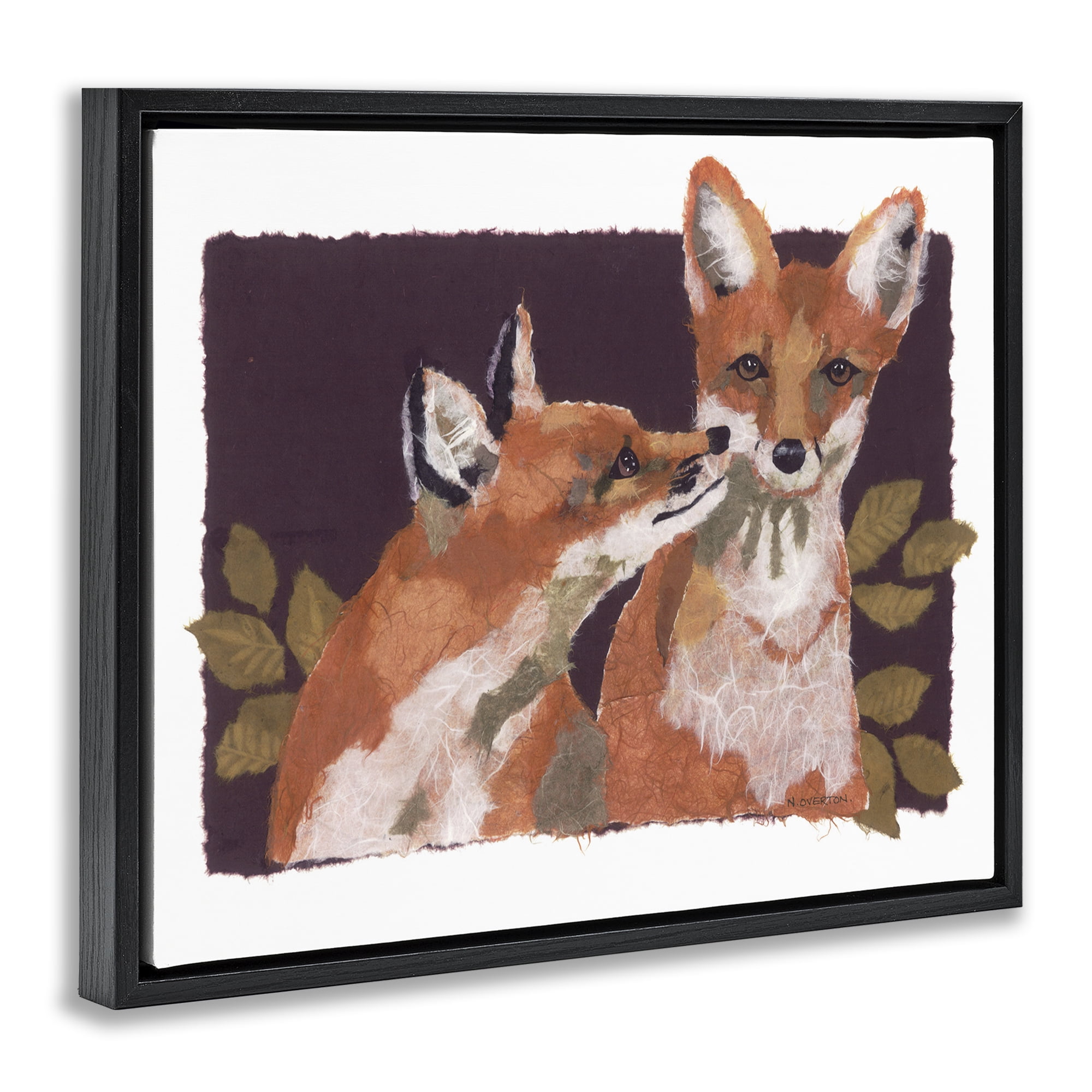 Stupell Industries Woodland Foxes & Leaves Animals & Insects Painting Black Floater Framed Canvas Art Print Wall Art, 21 x 17