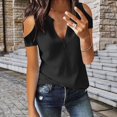 thumbnail image 4 of Gibobby Blusa Casual de Mujer Verano nuevas damas casual sin tirantes cuello en V manga corta color sólido camiseta(Negro,M), 4 of 5