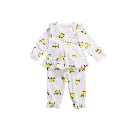 

One opening Little Girls 2PCS Pajamas Set Puppy/Crown/Duck Flounce Collar Top+Long Pants