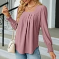 thumbnail image 5 of Diufon Womens Square Neck Blouse Long Sleeved Cuffs Tunic Shirt Solid Color Ruched Slim Top, 5 of 7