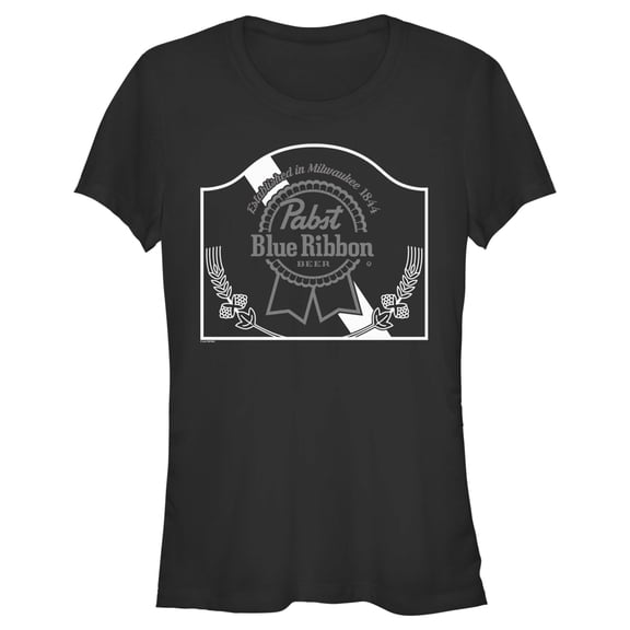 Junior's Pabst Vintage Sign Black and White Logo  Graphic Tee Black Small