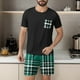 thumbnail image 5 of Mangas de Mano para Hombres Plaid Casual Home Sleepwear Manga Corta Cuello Redondo Top Y Pantalones Cortos Set, Algodón Poliéster Sala de Desgaste, 5 of 6
