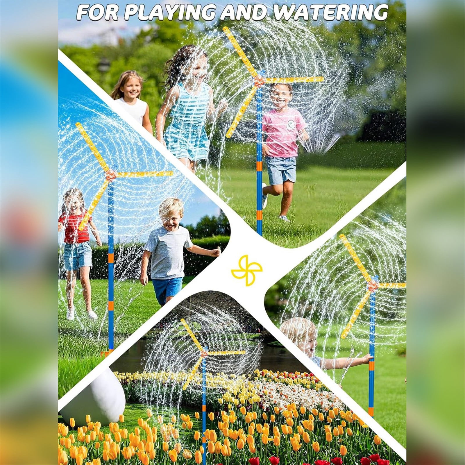 Windmill Water Sprinkler - 360° Spinning Yard Toy for Kids,36-Nozzle Outdoor Water Game,Summer Backyard Fun for Toddlers & Dogs,Spinning Water Toy,Outdoor Sprinkler,Kids Water Game(Yellow)