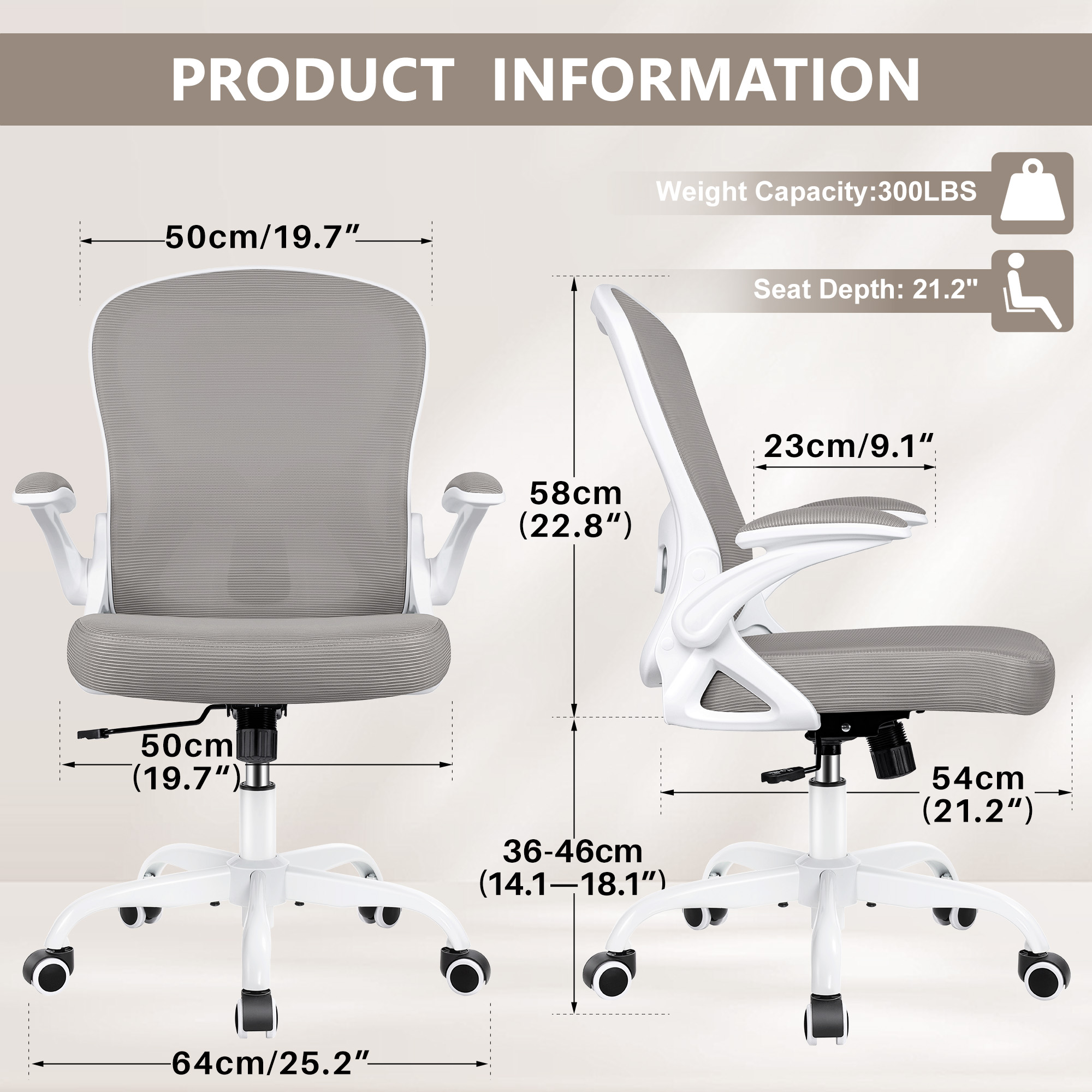 ATHOPE Office Chair, Ergonomic Desk Chair with Flip Up Armrests, Height Adjustable Computer Chair with Lumbar Support, Gray