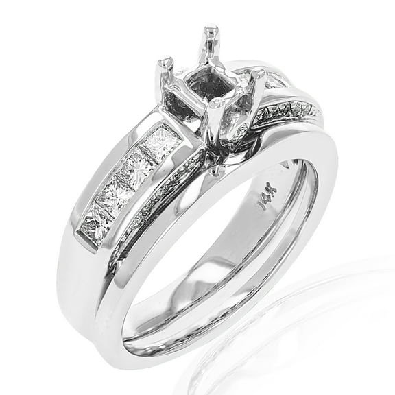 Vir Jewels 0.80 CTTW Semi Mount Diamond Wedding Bridal Set 14K White Gold Princess Size 7 Female