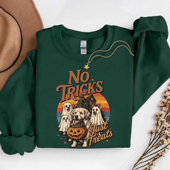No Tricks Just Treats – T-Shirt, Hoodie & Sweatshirt – Halloween Dogs Theme – Casual Wear
