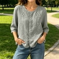 thumbnail image 7 of Qulqfy Cotton Linen Women's Blouses 3/4 Length Sleeve Floral Print Casual Crew Neck Button Down Spring Green Summer Tops for Women 2026 L, 7 of 7