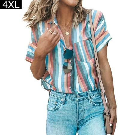 

BESTHUA Strip Pattern Shirt Top for Ladies