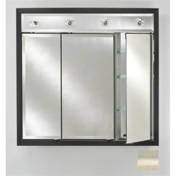 Afina Corporation TD-LC4434RSATSV 44 in.x 34 in.Recessed Triple Door Cabinet with Contemporary Lights - Brushed Satin Silver