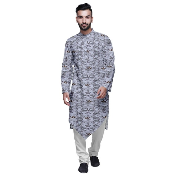 Atasi Printed Long Sleeve Kurta For Men Mandarin Collar Ethnic Long Kurta For Boys