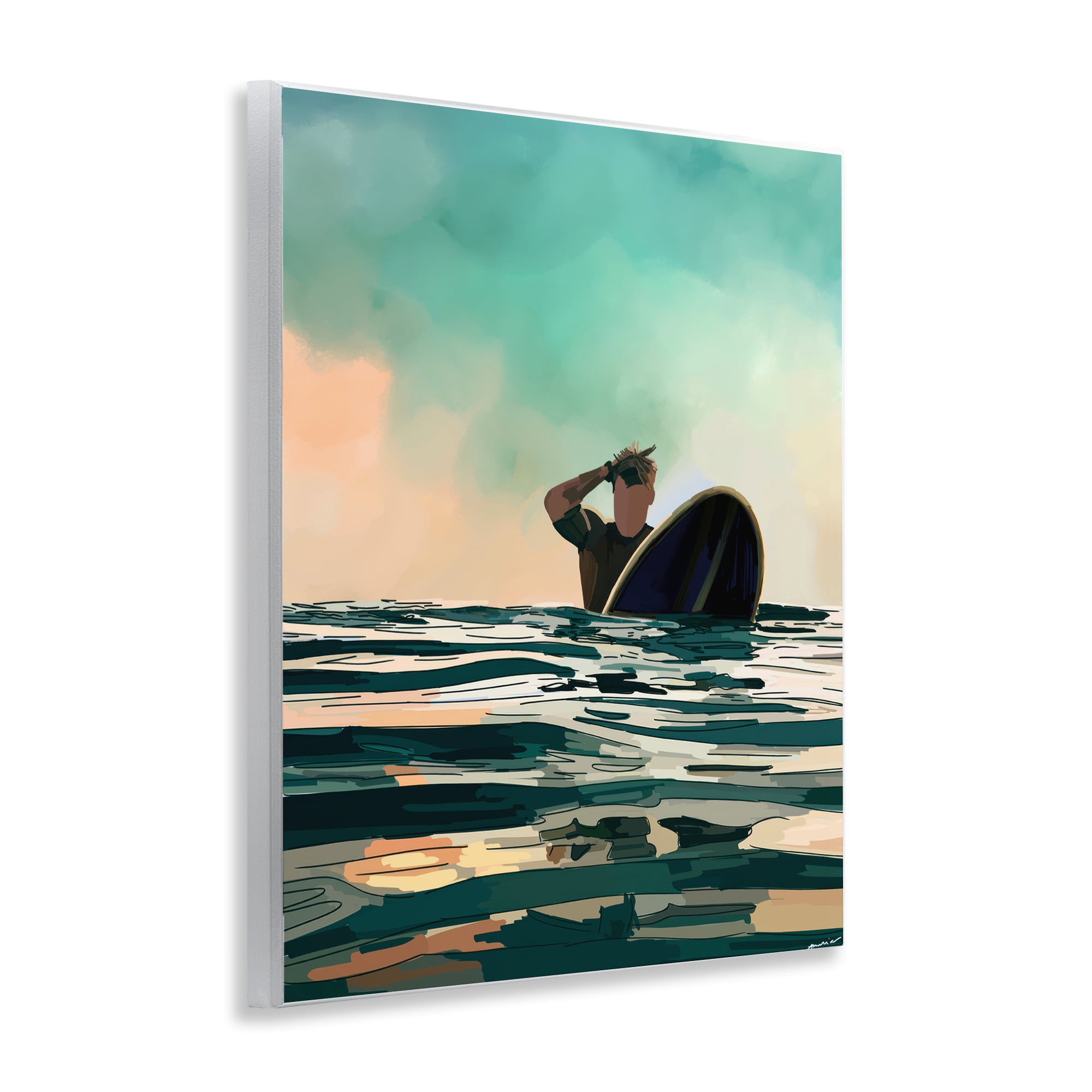 Stupell Industries Surfer with Ocean Reflection Nautical & Beach Painting Unframed Art Print Wall Art, 11 x 14