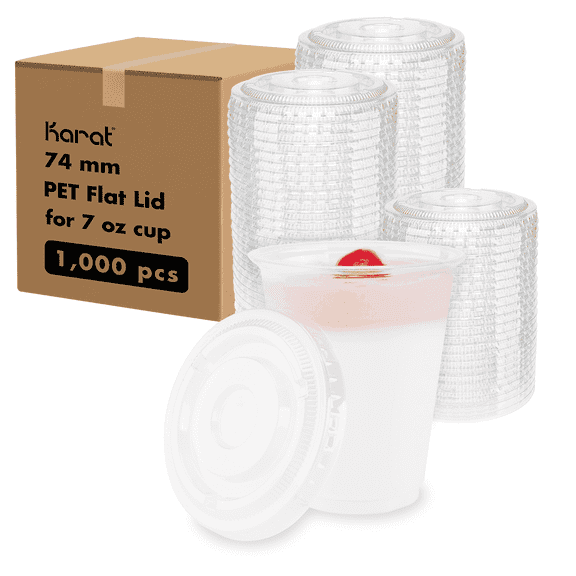 Karat 74mm PET Flat Lid for 7oz PET Cup, No Hole - 1,000 pcs