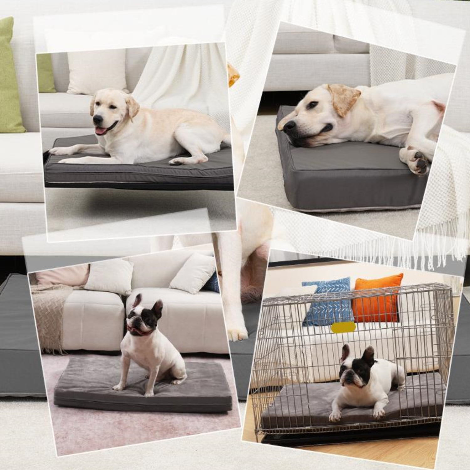 Behome 48Inch Orthopedic Dog Bed for Large Dogs, Supportive Egg Foam Pet Bed with Removable & Washable Cover, Waterproof Lining & Bite Resistant, Two Types of Fabrics(Gray)