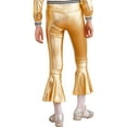 thumbnail image 6 of YONGHS Kids Girls Shiny Dance Trousers Ruffle Hem Bell-bottom Jazz High Waist Long Pants A Gold 8, 6 of 7