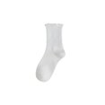 thumbnail image 1 of Calcetines blancos con borde en las orejas para mujer, calcetines de longitud media, calcetines apilados de encaje de color liso, sencillos, de estilo académico, de verano, 1 of 6