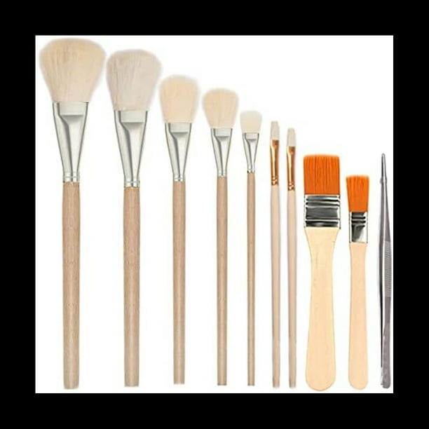 Juego de 7 Brochas Chapadas en Oro de Varios TamañOs, Brochas de Pelo de Cabra y Hojas, Brochas de Papel de Aluminio, Suministros para Manualidades