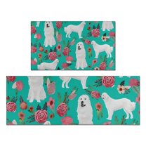 Great Pyrenees Dog and Pioneer Flower Kitchen Rugs Sets Of 2,Anti Fatigue Kitchen Mat Rugs Non Slip Washable,Decorative Kitchen Floor Mats for Kitchen,Sink,Laundry,17"x30" 17"x47"