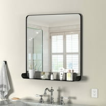HMANGE Square Bathroom Mirror 31.50 x 31.50 Inch Matte Black Metal Frame Oval Mirror for Bathroom Slanted Vanity Wall Mirror