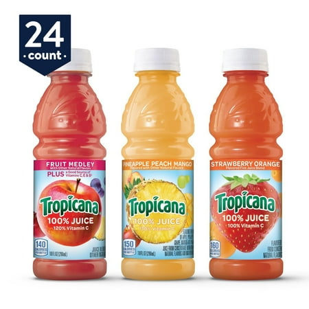 Tropicana 100% Juice, 3 Flavor Fruit Blend Variety Pack, 10 oz Bottles, 24