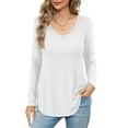 thumbnail image 2 of JYLFC Women Shirts V Neck Tunic Tops Long Sleeve Shirts Curved Hem, White 2XL, 2 of 4