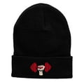 thumbnail image 5 of Weight Lifting Embroidered 12 Inch Long Knitted Beanie - Black OSFM, 5 of 5