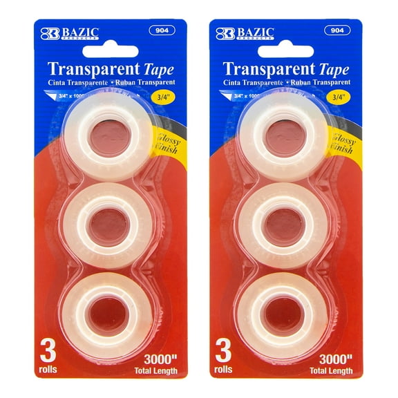 BAZIC Transparent Tape Refill 3/4" X 1000", Glossy Finish, (3/Pack), 2-Packs