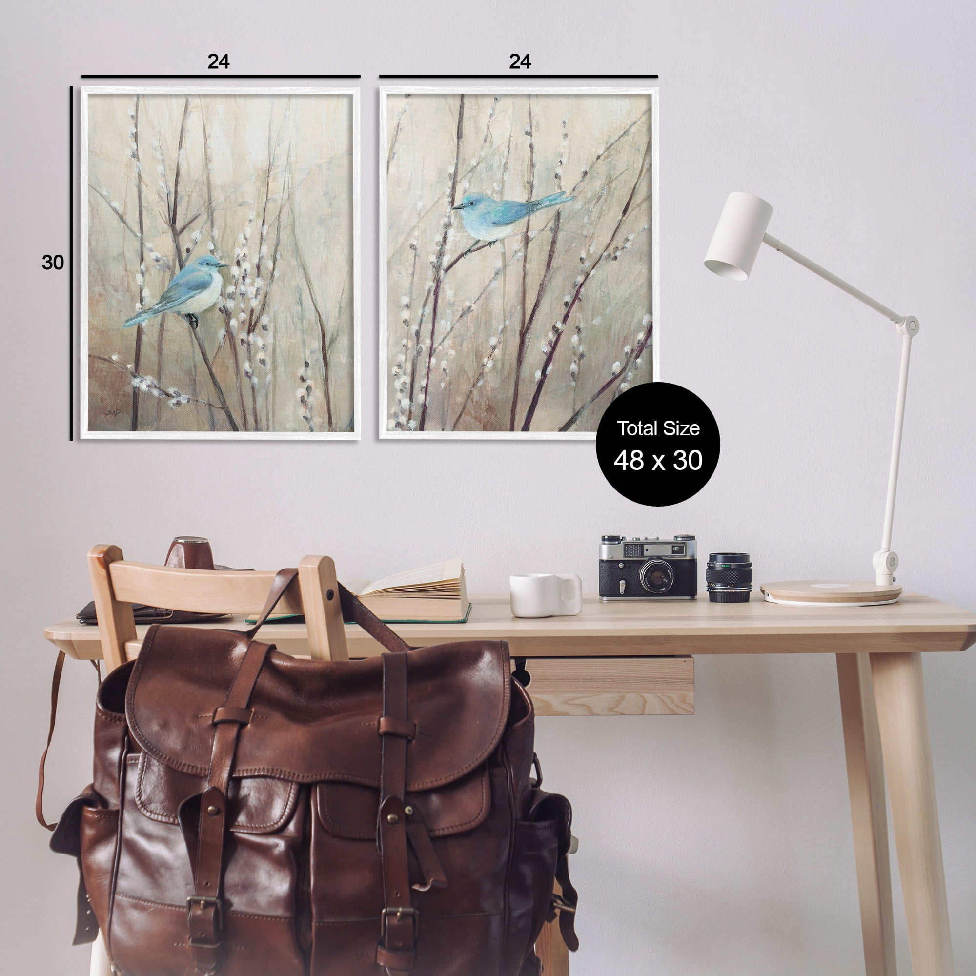 Stupell Industries Peaceful Perched Blue Birds Animals & Insects Painting White Framed Art Print Wall Art, 24 x 30, Set of 2