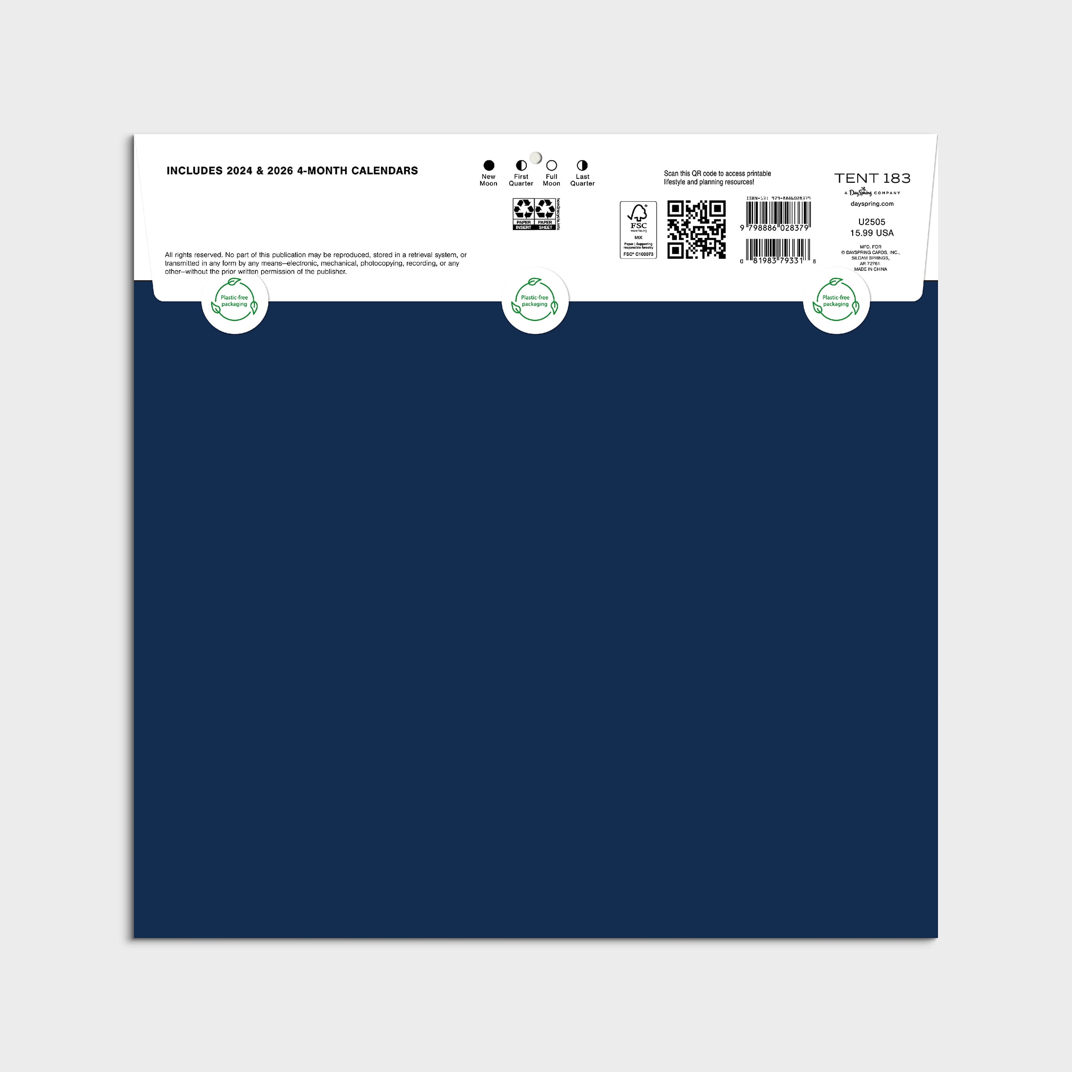 2025-12 Month Hanging Wall Calendar-Large Grid Blue-12x12 by Dayspring