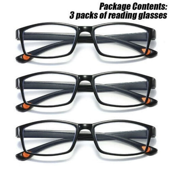LILIANG 3 Pack Unisex Rectangular Plastic Frame Reading Glasses for Men and Women, Black 1.5 2.0 2.5 3.0 3.5