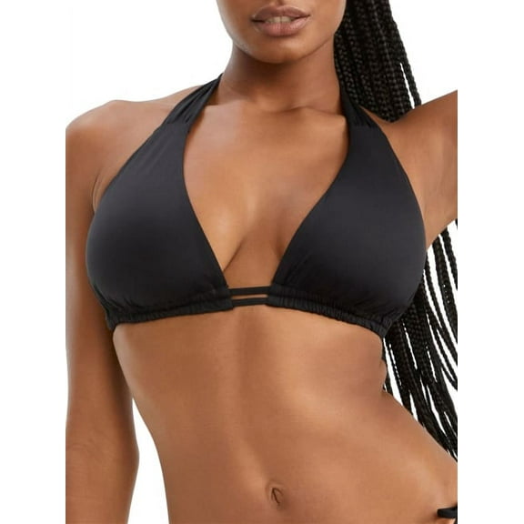 Becca by Rebecca Virtue BLACK Color Code Triangle Halter Bikini Top, D Cup