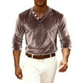 thumbnail image 5 of Dresfit Henley Shirts for Men Velvet V Neck Party Shirt Summer Spring Button Down Long Sleeve Pullover Loose Fit Velour Carnival Mardi Gras Tops Coffee M, 5 of 5