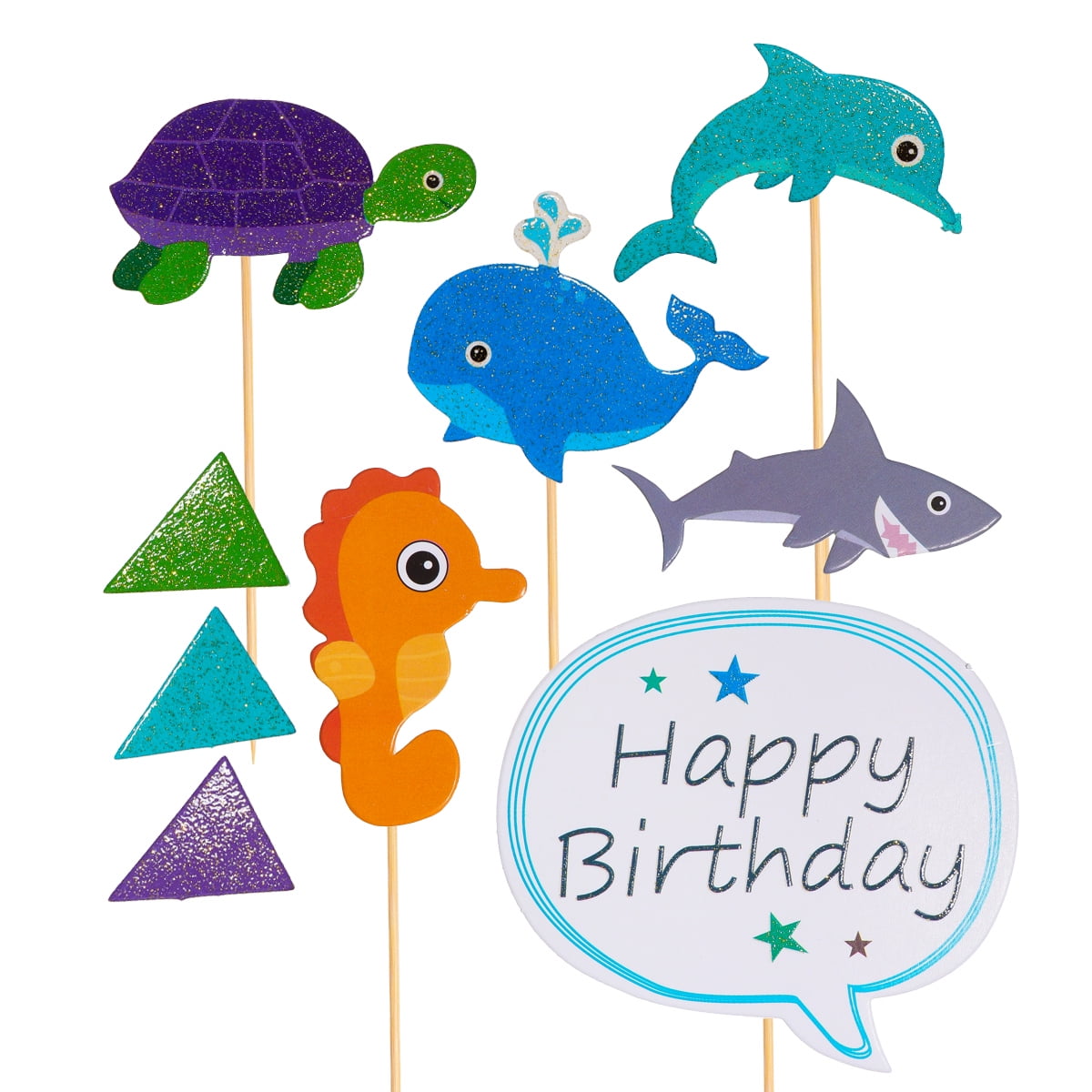 7pcs Cake Toppers Sea Animals Paper Cake Toppers Decoration Set for