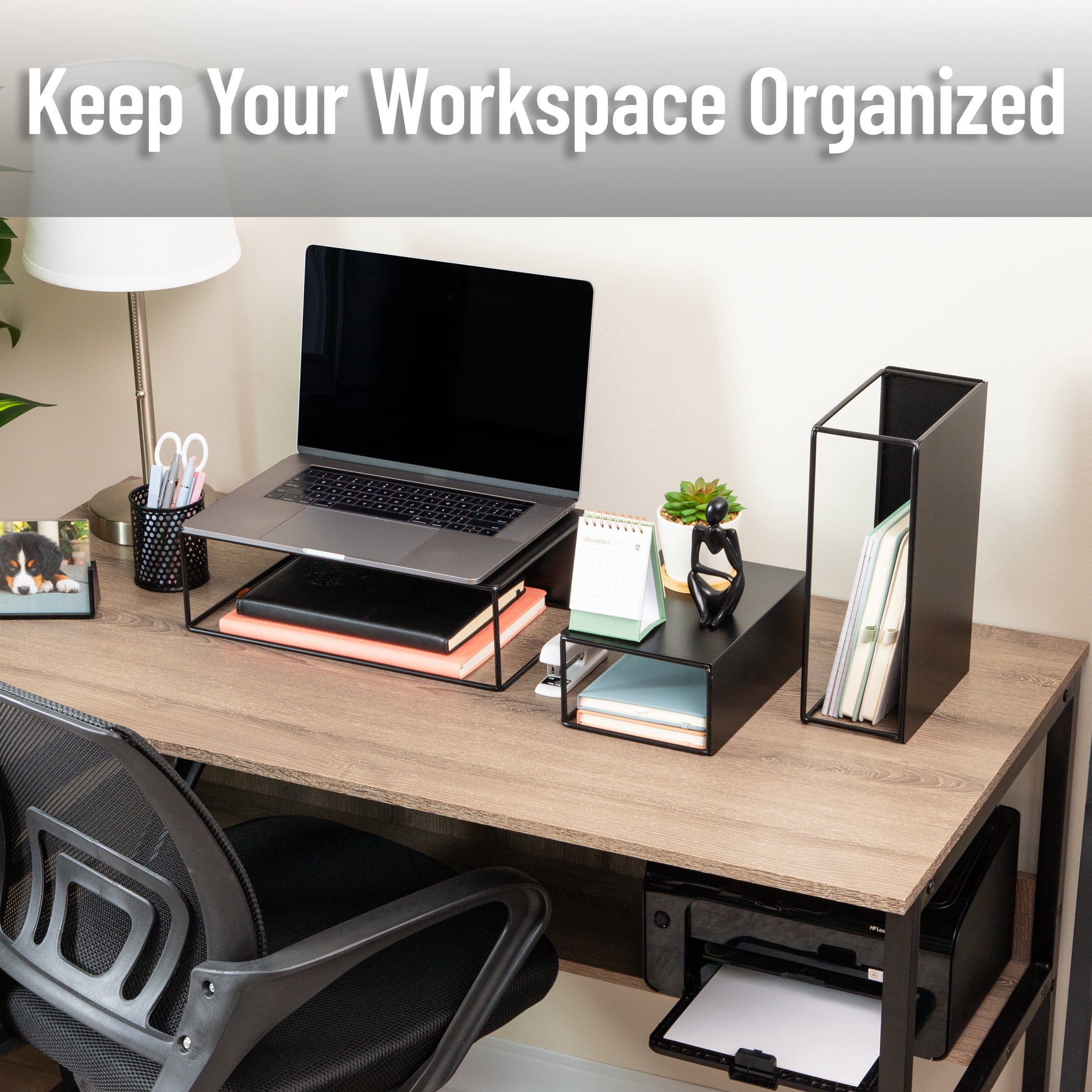 Mind Reader 3 Piece Metal Desktop Riser Set for Monitor, Laptop, and Office Organization, Set of 3, Black
