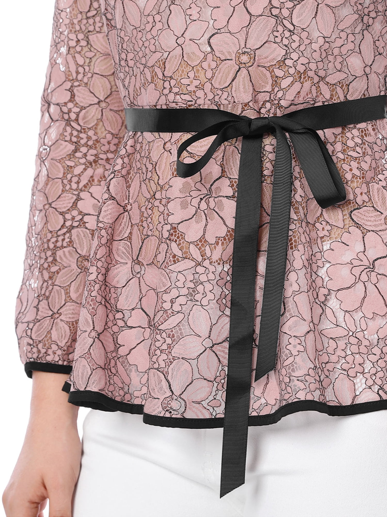 DARING DIVA Self-Tie Waist Semi Sheer Peplum Top L Pink