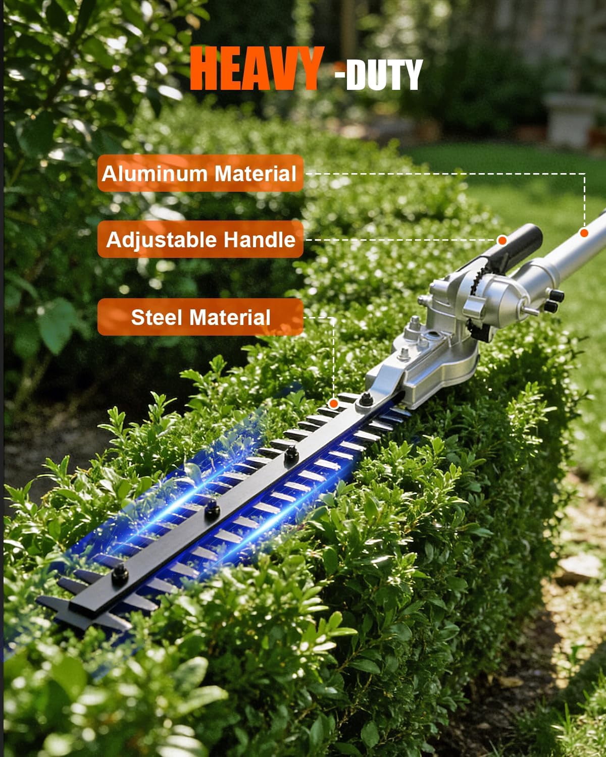 16-Inch Hedge Trimmer Attachment with 180° Swivel Head, Heavy Duty Dual-Action Cutting Blade Compatible with Gas-Powered Trimmers
