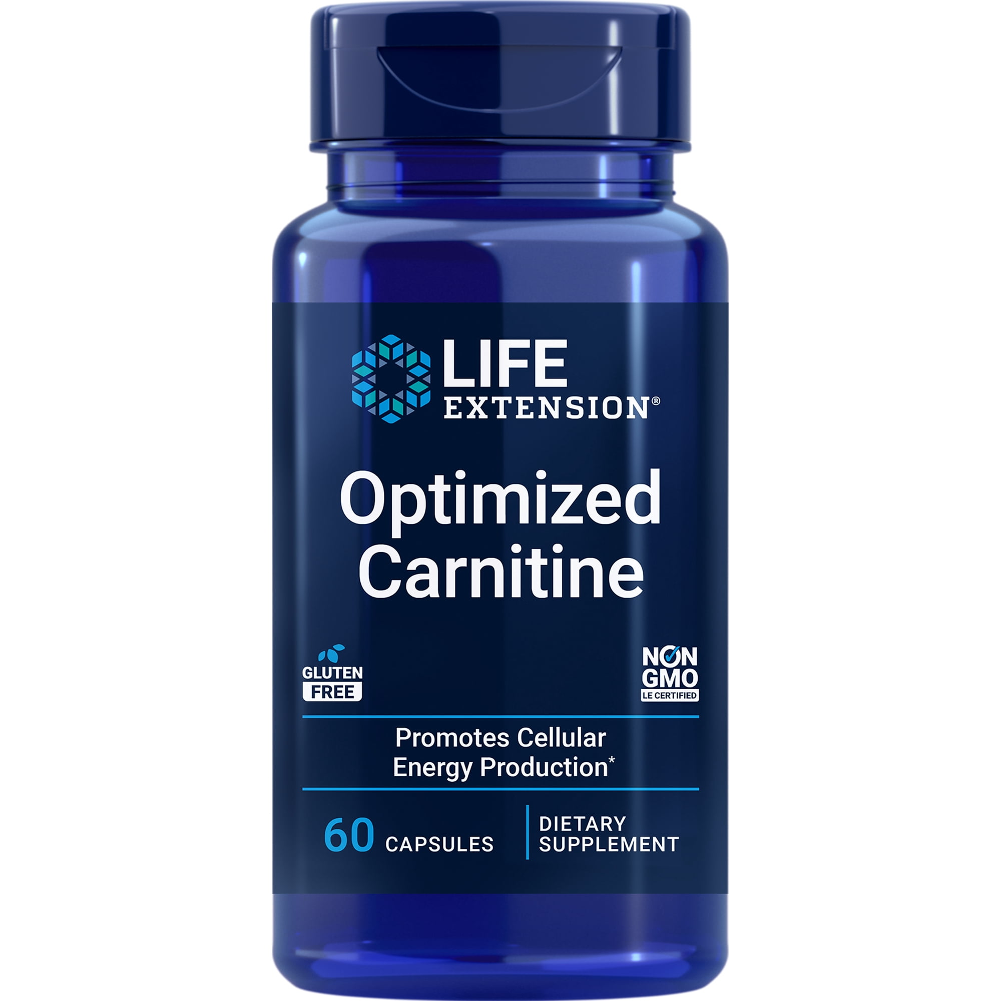 Life Extension Optimized Carnitine, three forms of L-carnitine, promotes heart & brain health, gluten free, non-GMO, vegetarian, 60 capsules