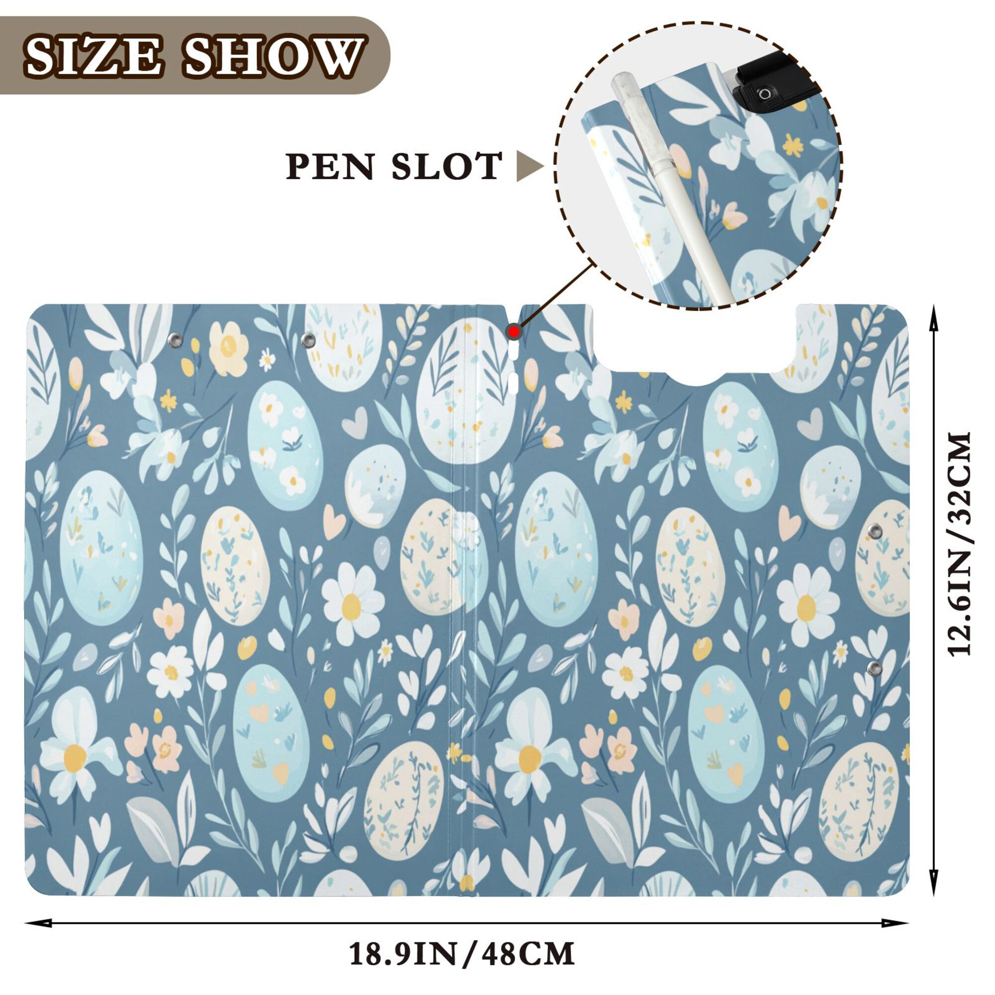 FORMRS A4 Clipboard Folder with Pen Holder Horizontal Foldable School Office Binder, Easter Eggs