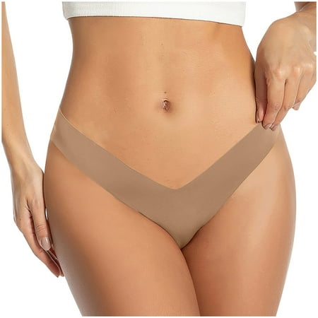 Ashirexll Panties for Women  Thongs for Women Low Waist Deep V-Neck Solid Color Seamless Traceless Stretch Silk Thong Panties Coffee S
