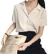 thumbnail image 3 of Camisa de mujer Verano de manga corta con cuello en V Botón suelto Top casual, albaricoque, XL Speravity AP001363-10B, 3 of 7