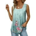 thumbnail image 2 of JINMGG Women's Summer Casual Tank Tops Loose Fit Pleated Square Neck Sleeveless Shirts Tops Light Blue L, 2 of 5