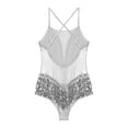 thumbnail image 3 of Miutii Women Sequins Tassel Latin Dance Leotard Cross Back Bodysuit Dance Performance Costume Silver M, 3 of 8