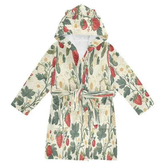 FORMRS Niños Bathrobe Unisex Hooded Robe Soft Plush Pajamas Sleepwear, Size 2-3T, Small Strawberry Pattern
